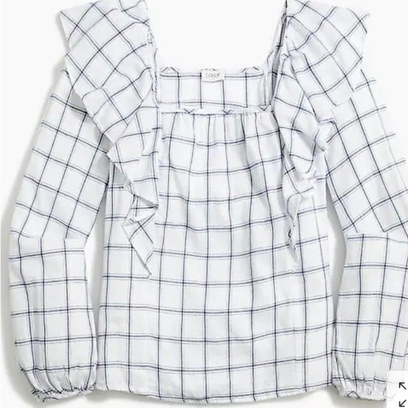 J.Crew Plaid Flannel Square Neck Ruffle Blouse size Large - Picture 9 of 9